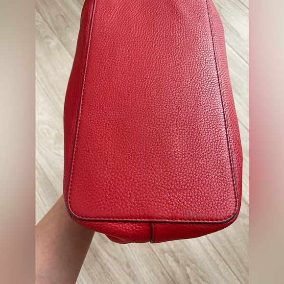 Tory Burch Red Thea Center-Zip Leather Hobo Tote Bag - Picture 3 of 16